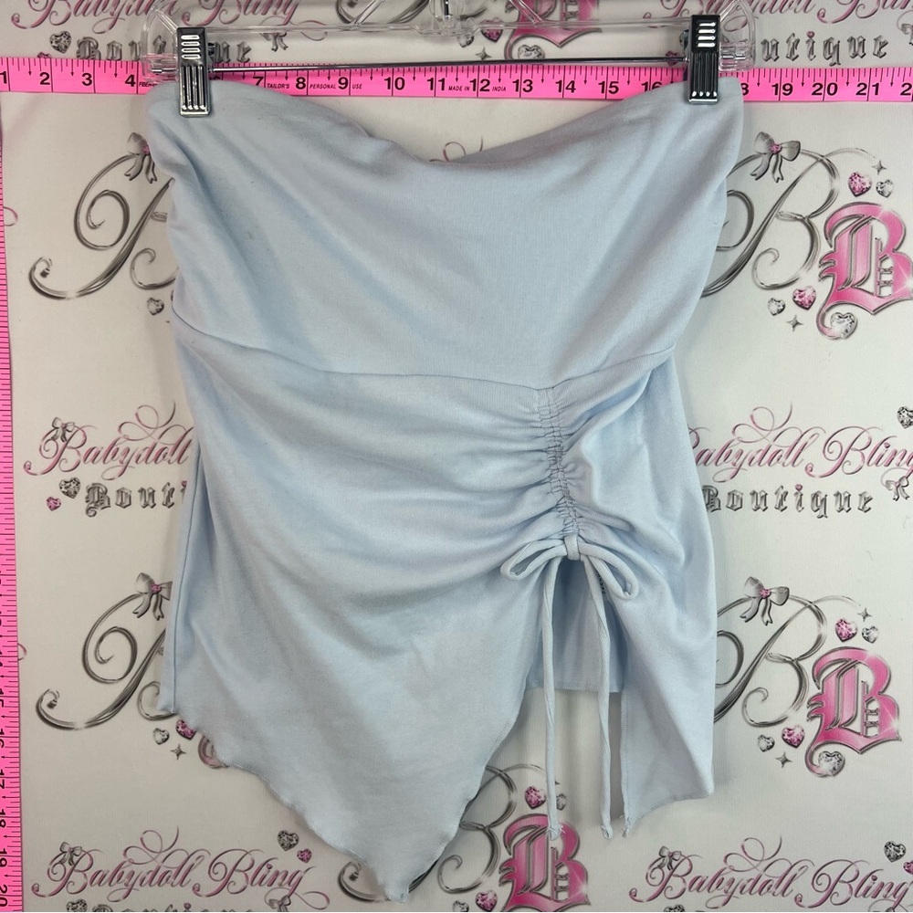 Wild fable light Blue Ruched Drawstring Strapless Top fairy hem tube top